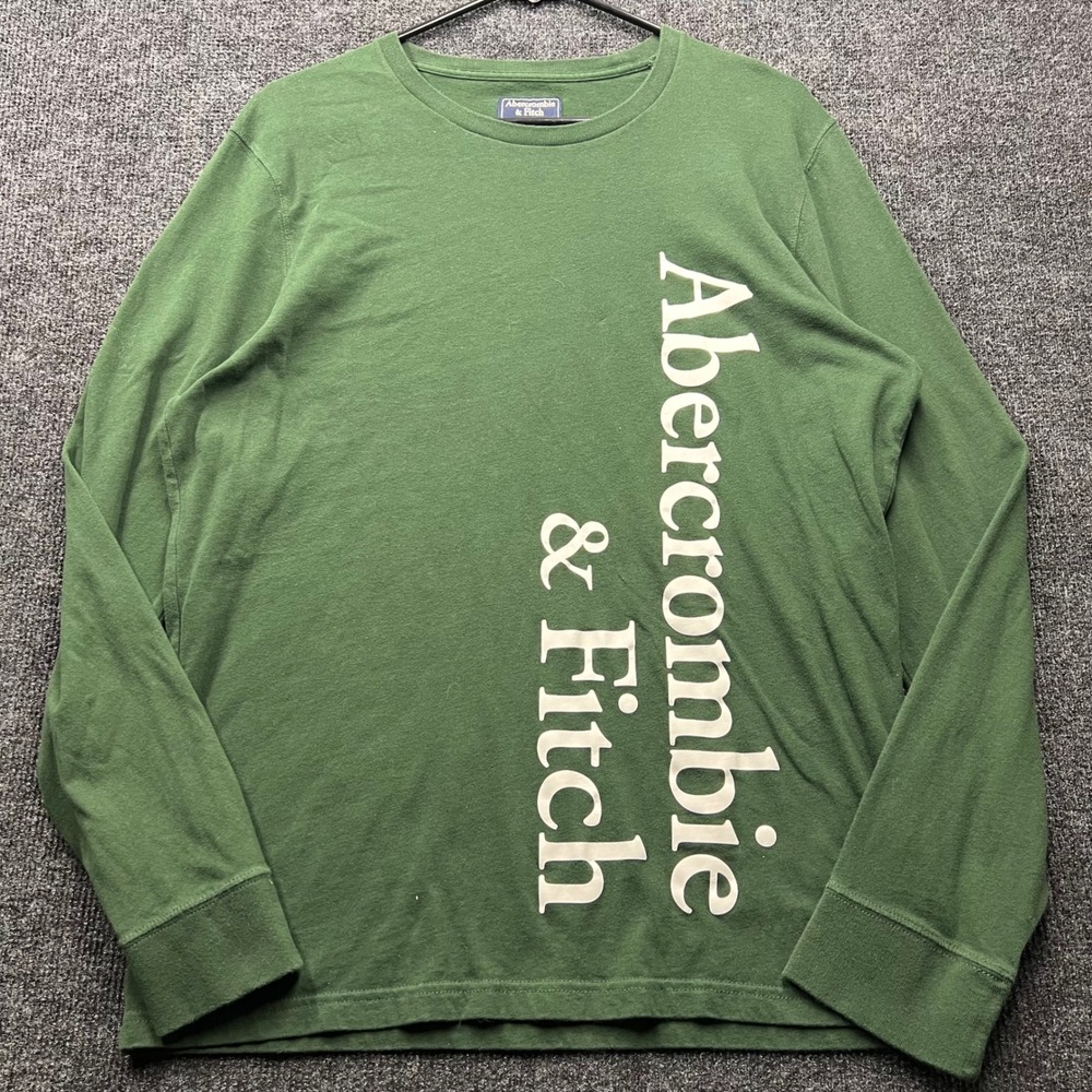 Abercrombie & Fitch Mens Long Sleeve Logo Graphic T-Shirt Green Large 2765
